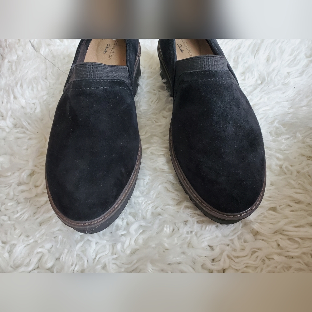 Clarks Airabell Mid Black Suede Women's Wedge Loafers - Size 8.5 - Picture 3 of 11